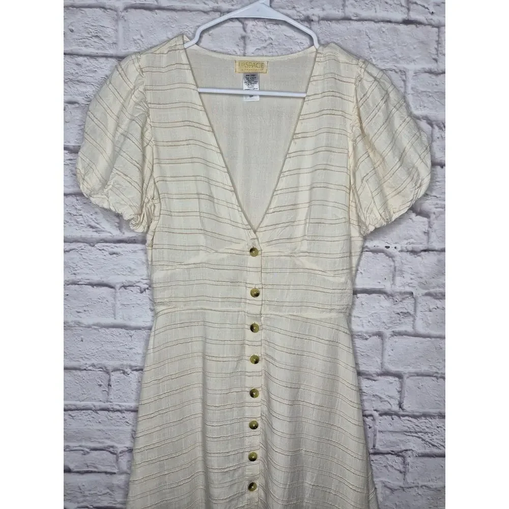LSPACE Sabrina Puff Sleeve Mini Dress Ivory Cream Button Front Striped Size S - Picture 5 of 8